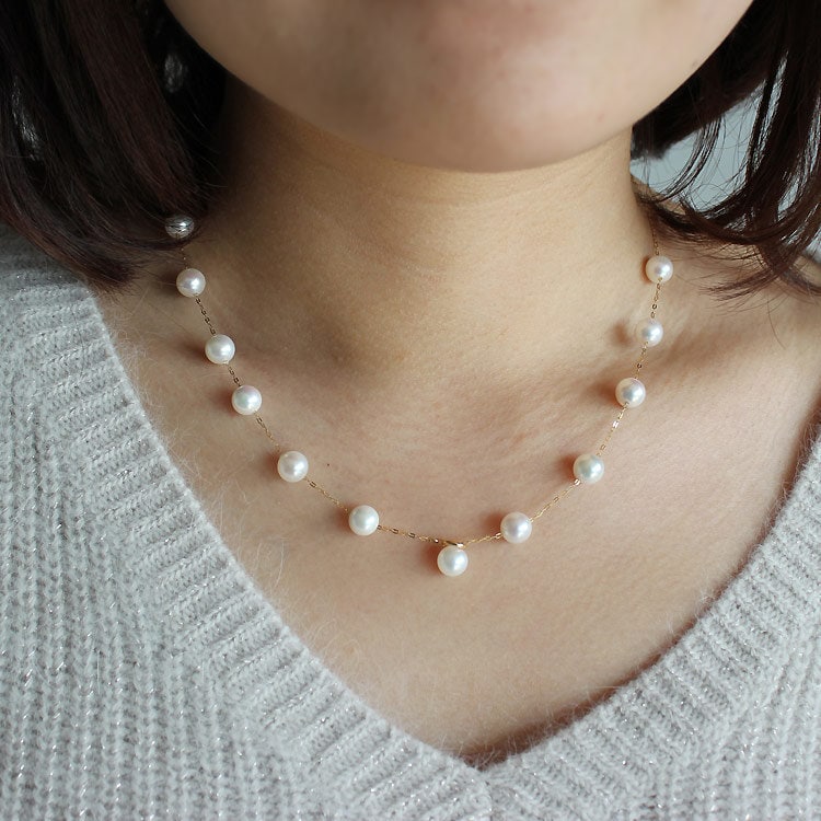 Akoya Perlenkette 750Er Gold, Weiße Runde Perlen von Pearlyuumi