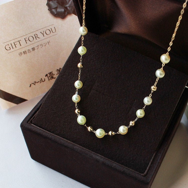 K18 Akoya Natur Gold Baby Perlen Spiegelkugel Kette von Pearlyuumi