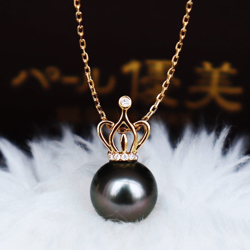 K18 Tahitiperle 9-10mm Dia Halskette Krone Diamant D0.02Ct 6 Stück von Pearlyuumi