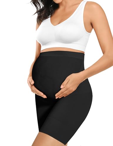 Baby Bump Formende Umstandsmode, hoch taillierte Unterwäsche für Schwangere bis zur Mitte des Oberschenkels, verhindert Scheuern, sanfte Bauchstütze, Schwarz, Large von Peauty