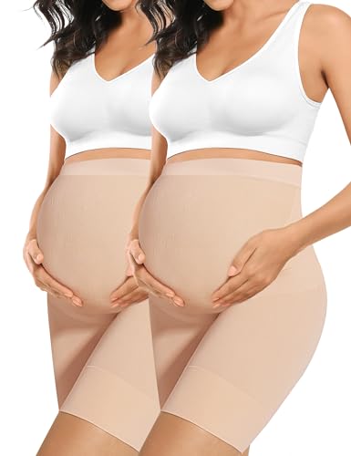 "Baby Bump" Premium-Schwangerschafts-Shapewear, hohe Taille, mittlere Oberschenkel, Schwangerschaftsunterwäsche, verhindert Chaffing, weiche Bauchstütze, 2 Stück Akt für die tägliche Veränderung, M von Peauty