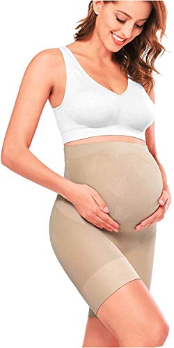 "Baby Bump" Premium-Schwangerschafts-Shapewear, hohe Taille, mittlere Oberschenkel, Schwangerschaftsunterwäsche, verhindert Chaffing, weiche Bauchstütze, Hautfarben, L von Peauty