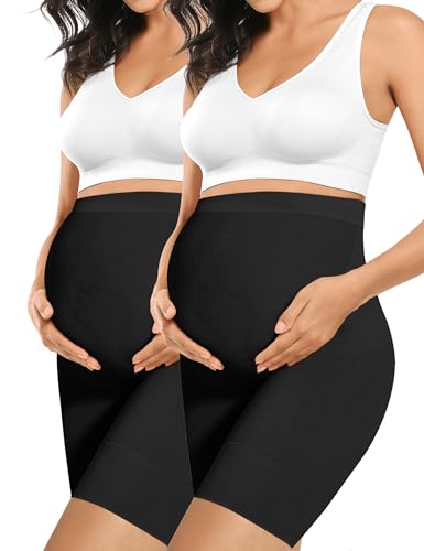 "Baby Bump" Premium-Schwangerschafts-Shapewear, hohe Taille, mittlere Oberschenkel, Schwangerschaftsunterwäsche, verhindert Chaffing, weiche Bauchstütze, schwarz/schwarz, XX-Large von Peauty