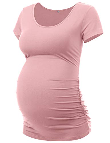 Peauty Damen Schwangerschafts-Shirt Side Ruched Tops Pregnancy Top Plus Size Large Rosa von Peauty