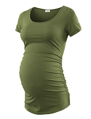 Peauty Damen Umstandsshirt Seitlich Geraffte Tops Schwangerschaft Top Plus Size, Grün (Army Green), Groß von Peauty