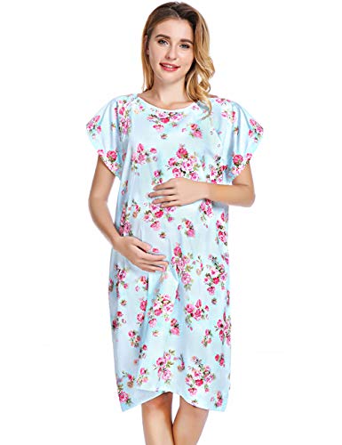Peauty Damen umstandskleid - 100% Baumwolle - Soft Krankenhaus Kleid für mütter Small Floral Blau von Peauty