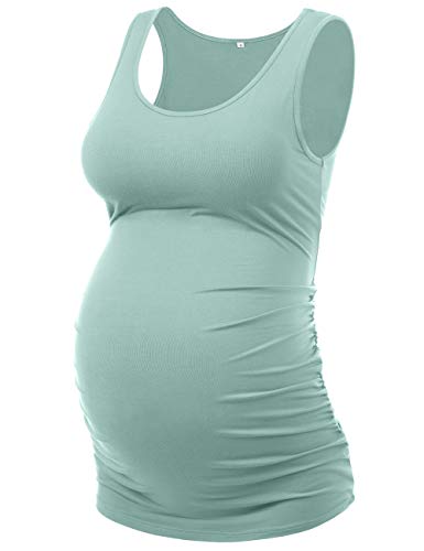 Peauty Lang genug, um die Hüfte zu bedecken, mit seitlichen Rüschen, Tank-Tops/Basic Umstands-Tops für den Sommer, Freizeitkleidung (Größe S-3XL), Salbei, Mittel von Peauty