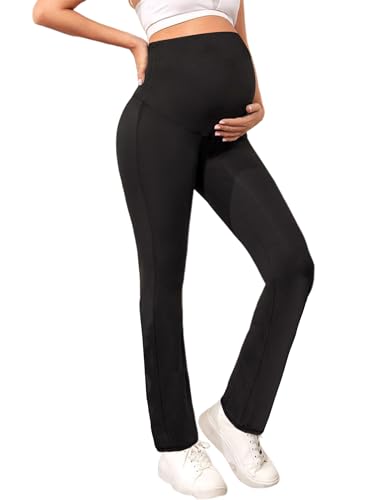Peauty Umstands-Yoga-Leggings für Damen, hohe Taille, Schwangerschaft, aktive Hose, Lounge und Workout, Schwarz, XX-Large von Peauty