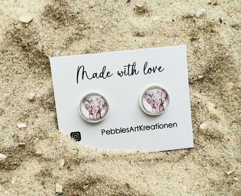 Ohrringe Elefant - Ohrstecker Versilberter Von Selbst Gemalten Aquarellbild von PebblesArtKreationen