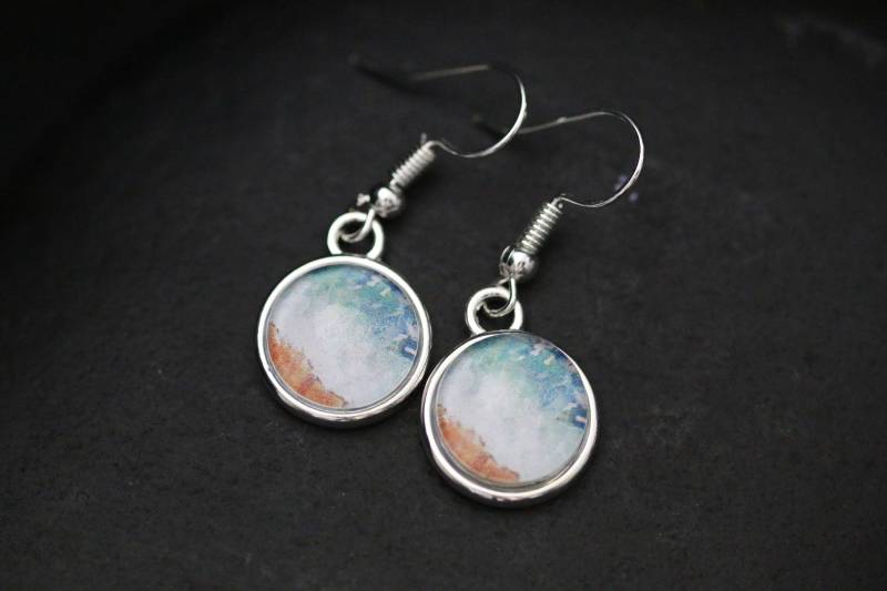 Ohrringe Mit Meeresrauschen Von Selbst Gemalten Aquarell in Der Farbe Silber von PebblesArtKreationen