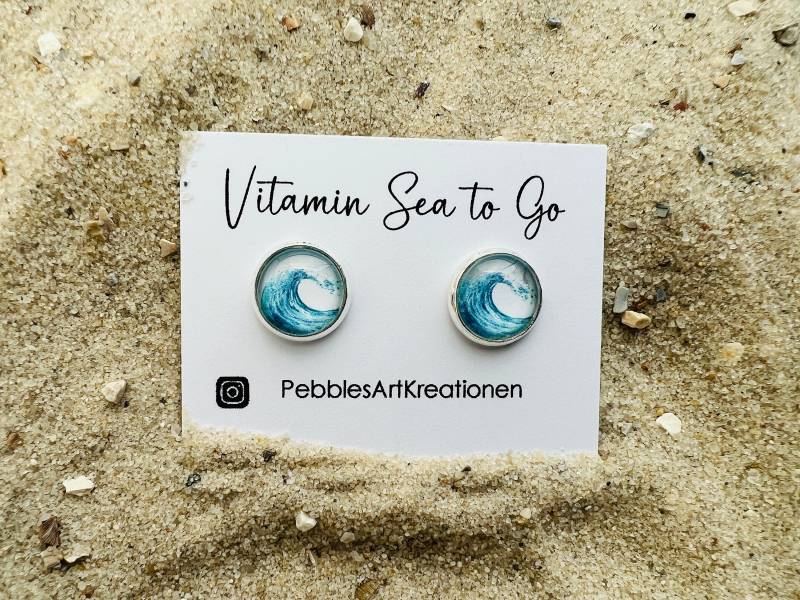 Ohrringe Welle - Ohrstecker Meer Versilberter Von Selbst Gemalten Aquarellbild von PebblesArtKreationen