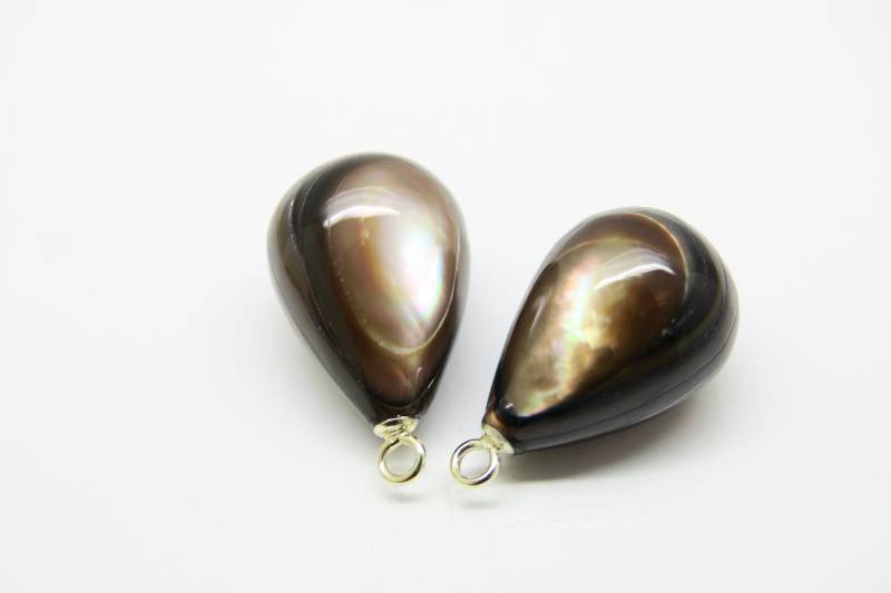 Edles Geschenk-Wechselschmuck, Schöne Perlen-Einhänger Für Ohrhaken 14K Gelbgold, Perlmut-Perlen Schokobraun von PebblesSchmuckdesign