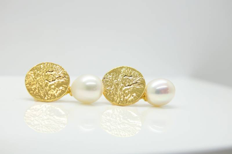 Große Perlen Ohrhänger Silber Hochwertig 18K Vergoldet von PebblesSchmuckdesign