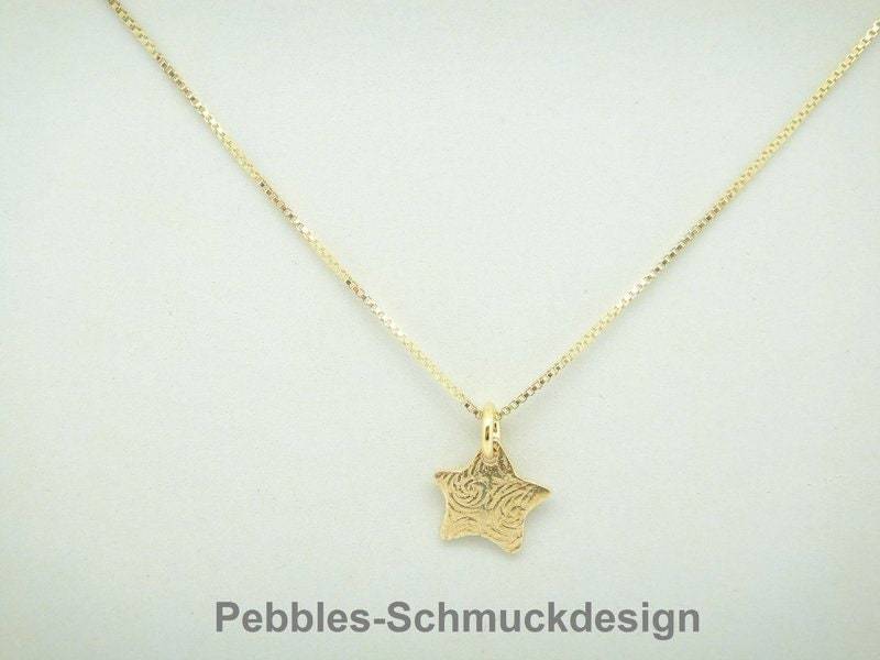 Kurze Silberkette Gold Mit Kleinem Stern Anhänger Silber Hochwertig 24K Vergoldet Pebblesschmuckdesin von PebblesSchmuckdesign