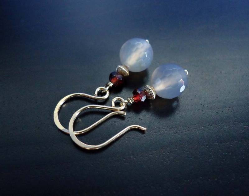 Achat Und Granat Ohrringe, Edelstein Schmuck, Januar Birthstone, 14Kt Gold Gefüllt von PebblesandJewels