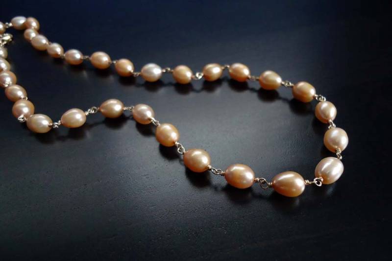 Perlenkette, Pfirsich, Süßwasserperle, Juni Birthstone Draht Gewickelt, 14Kt Gold Gefüllt von PebblesandJewels