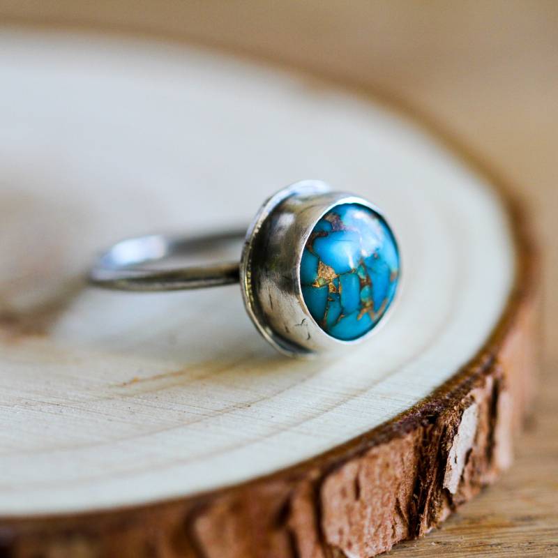 Rustikaler Kupfer Türkis Ring - Statement von PeculiarForest