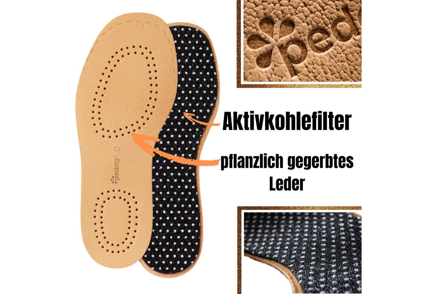 Pedag Einlegesohlen Kinder Ledersohle mit Aktivkohlefilter, natur von Pedag