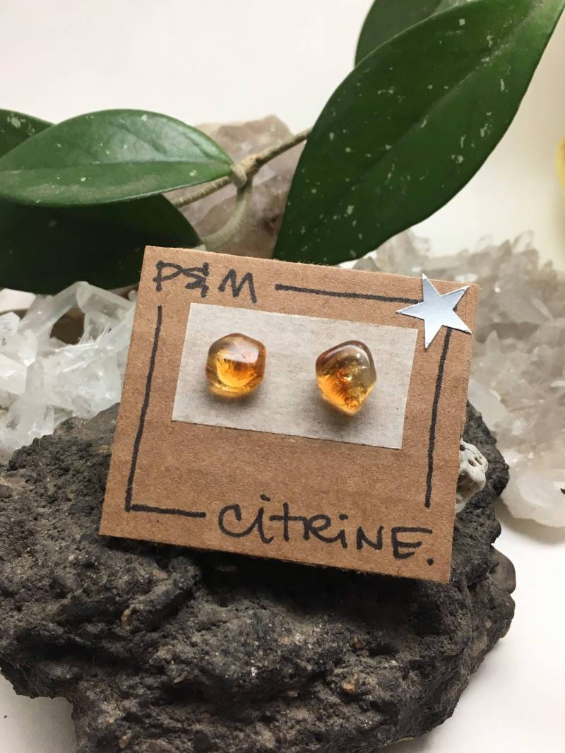 Citrin Crystal Ohrstecker Ohrringe - Sterling Silber Post Glatt, Trommelsteine Natürliche Mineral Beauty von PedalandMetal