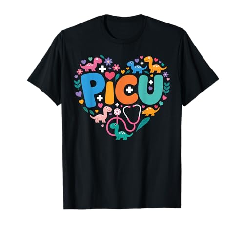 PICU Krankenschwester Niedlicher Dinosaurier Pädiatrische Krankenschwester Herz Frauen Männer T-Shirt von Pediatric Care Apparel