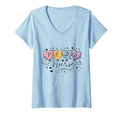 Damen PEDS Krankenschwester Herz Pediatric Nurse Nursing ER Cute Healthcare T-Shirt mit V-Ausschnitt Damen PEDS Krankenschwester Herz Pediatric Nurse Nursing ER Cute Healthcare T-Shirt mit V-Ausschnitt von Pediatric Nurse Practitioner PEDS Nursing