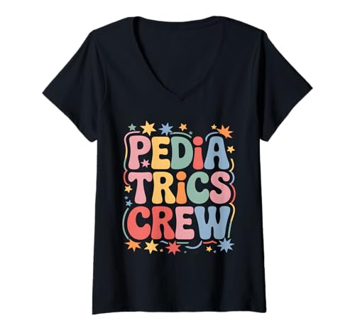 Damen Pädiatrie-Crew Buntes Ärzteteam T-Shirt mit V-Ausschnitt Damen Pädiatrie-Crew Buntes Ärzteteam T-Shirt mit V-Ausschnitt von Pediatric Pride Apparel