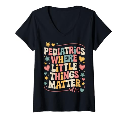 Damen Pädiatrie, wo Kleinigkeiten wichtig sind Cute Retro T-Shirt mit V-Ausschnitt Damen Pädiatrie, wo Kleinigkeiten wichtig sind Cute Retro T-Shirt mit V-Ausschnitt von Pediatrics Care Apparel
