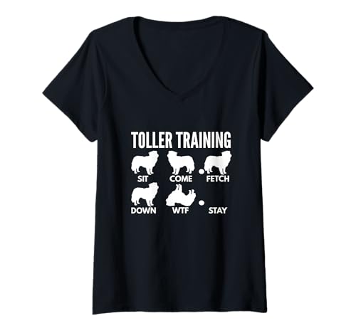 Damen Toller Training - Die Tricks des Duck Tolling Retrievers aus Nova Scotia T-Shirt mit V-Ausschnitt von Pedigree Prints