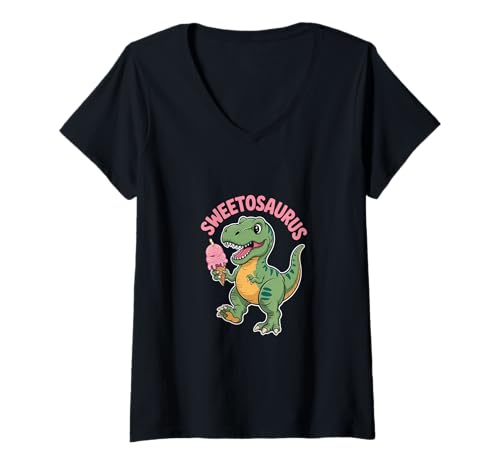 Damen Sweetosaurus Ice Cream Süßer Dinosaurier Sommer Zitat T-Shirt mit V-Ausschnitt von PeeKay Apparel - Dino
