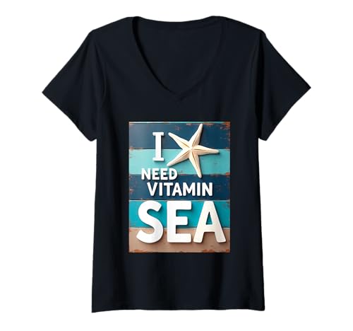 Damen I Need Vitamin Sea Lustiger Strand Ozean Urlaub Spruch T-Shirt mit V-Ausschnitt Damen I Need Vitamin Sea Lustiger Strand Ozean Urlaub Spruch T-Shirt mit V-Ausschnitt von PeeKay Apparel - Vacation