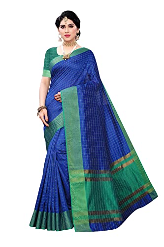 PEEGLI Saree Indischer Blauer Sari Frauen Baumwollkunstseide Gewebter Sari 5.91 Yards von PEEGLI