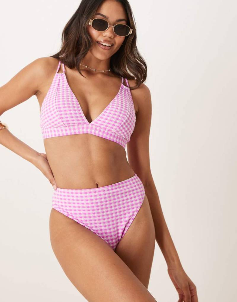 Peek & Beau - Fuller Bust - Strukturierte Bikinihose in Rosa mit hohem Bund und Vichy-Karo von Peek & Beau