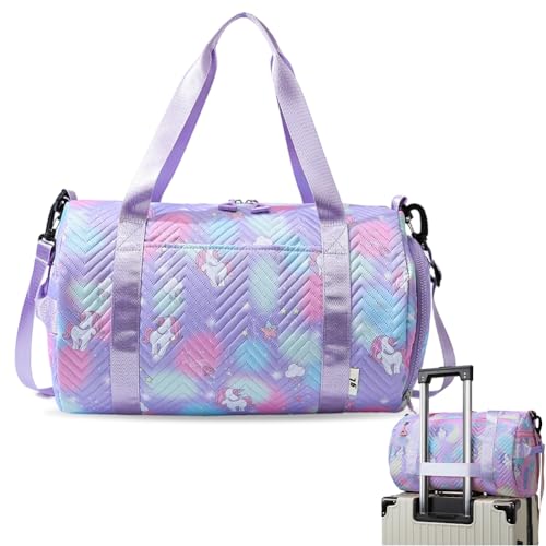 Einhorn Yogatasche, Sporttasche Mädchen Damen Kinder, Wasserdicht Turnbeutel, Reisetasche, Gym Bag, Schwimmtasche, Trainingstasche mit Schuhfach & Nassfach, Handgepäck für Fitness Reisen Sport (Lila) von Peelanmall