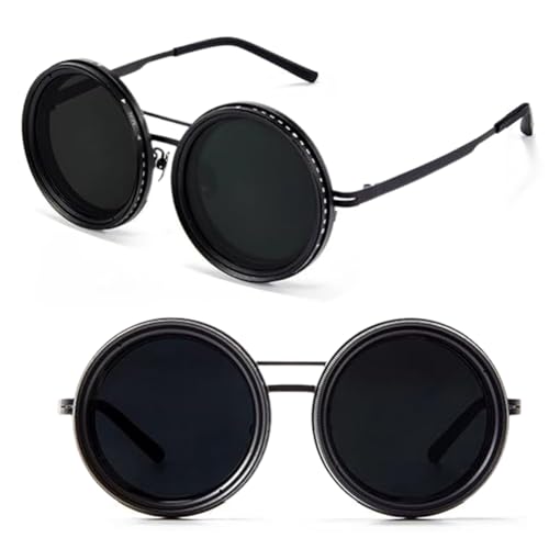 Peelanmall Sonnenbrille Herren Polarisierende Rund Einstellbare mit ND9 Stufenlos Verstellbaren Gläsern für Herren UV-Sonnenbrille Schutz Vintage Schwarz Fahrerbrille Peelanmall Sonnenbrille Herren Polarisierende Rund Einstellbare mit ND9 Stufenlos Verstellbaren Gläsern für Herren UV-Sonnenbrille Schutz Vintage Schwarz Fahrerbrille von Peelanmall