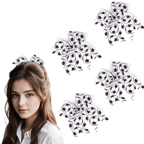 4 Stück Fußball-Haarschleife, charmanter Fußball-Haargummi, elastischer Pferdeschwanzhalter für Frauen, Cheer-Haar-Accessoires 4 Stück Fußball-Haarschleife, charmanter Fußball-Haargummi, elastischer Pferdeschwanzhalter für Frauen, Cheer-Haar-Accessoires von Peenbbop