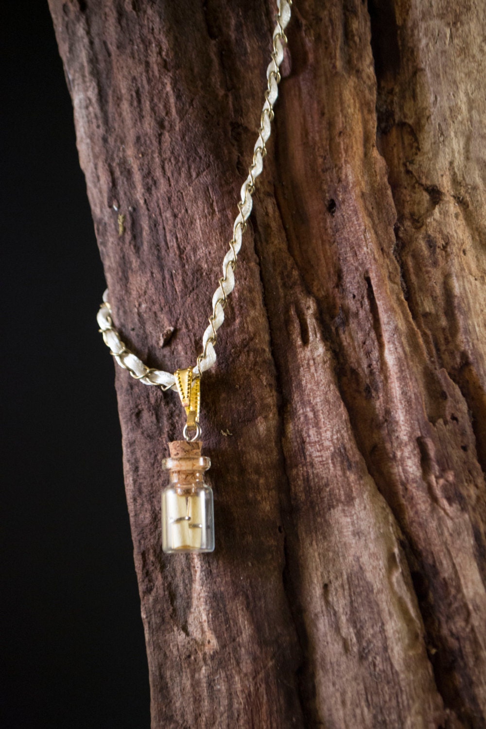 Nachricht in Einer Flasche-Anhänger Befestigt, Eine Goldene Kette Mit Seide Verwoben Durch Sie Von Gold Bail Abgeschwächt von PegKamDesigns
