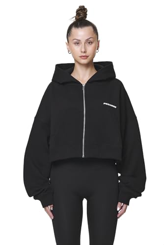 Pegador Damen Zip Hoodie Cropped Marla Oversized Black Gum (DE/NL/SE/PL, Alphanumerisch, L, Regular, Regular, Black Gum) von Pegador