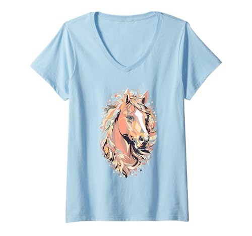 Damen Süßes Pferdedesign - Bunte Pferde-Silhouette für Pferde-Fans T-Shirt mit V-Ausschnitt von PegasusPrints - Cute Horse Designs