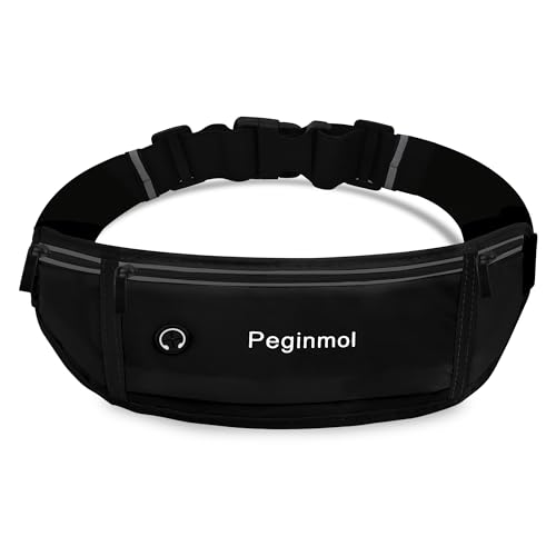 PEGINMOL Laufgürtel für Handy, Lauftasche Jogging Wasserdicht, Läufer-Hüfttasche für Damen und Herren mit 3 Taschen, Großer Kapazität Sportgürtel Verstellbarem Running Belt zum Radfahren (Schwarz) von Peginmol