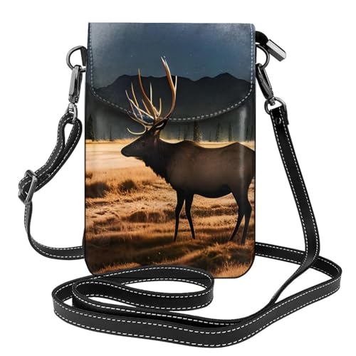 Elk In The Meadow Kleine Handy-Geldbörse, Blumendruck, Umhängetasche, PU-Leder, Mini-Geldbörse mit Schultergurt, sicherer Magnetverschluss. von Pegqcvam
