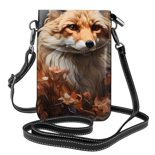 Fox and Flowers Kleine Handy-Geldbörse, Blumendruck, Umhängetasche, PU-Leder, Mini-Geldbörse mit Schultergurt, sicherer Magnetverschluss. von Pegqcvam
