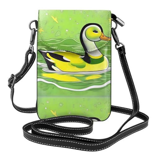 Green Duck Kleine Handy-Geldbörse, Blumendruck, Umhängetasche, PU-Leder, Mini-Geldbörse mit Schultergurt, sicherer Magnetverschluss. von Pegqcvam