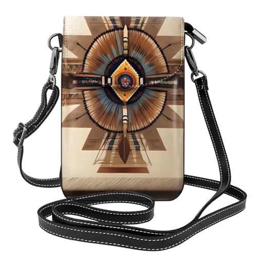 Kleine Handy-Geldbörse, Motiv: Indianer-Malerei, Blumendruck, Umhängetasche, PU-Leder, Mini-Geldbörse mit Schultergurt, sicherer Magnetverschluss. von Pegqcvam