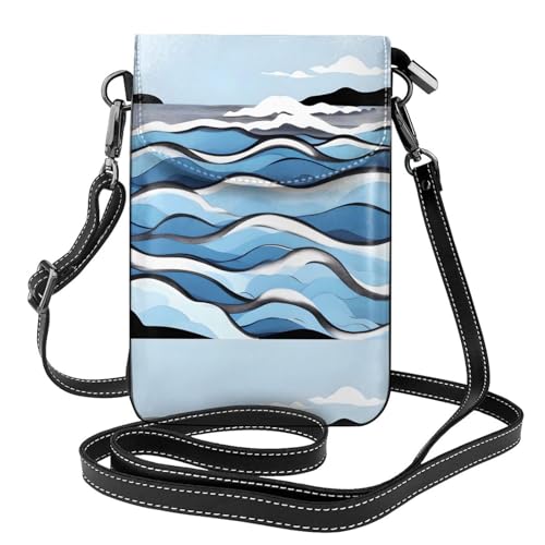Kleine Handy-Geldbörse, Motiv: Waves Lapping At The Rocks, Blumendruck, Umhängetasche, PU-Leder, Mini-Geldbörse mit Schultergurt, sicherer Magnetverschluss. von Pegqcvam