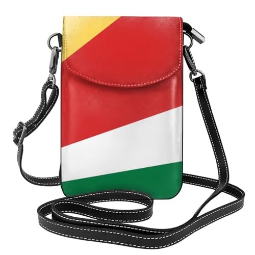 Kleine Handy-Geldbörse mit Flagge der Seychellen, Blumendruck, Mini-Geldbörse aus PU-Leder mit Schultergurt, sicherer Magnetverschluss. von Pegqcvam