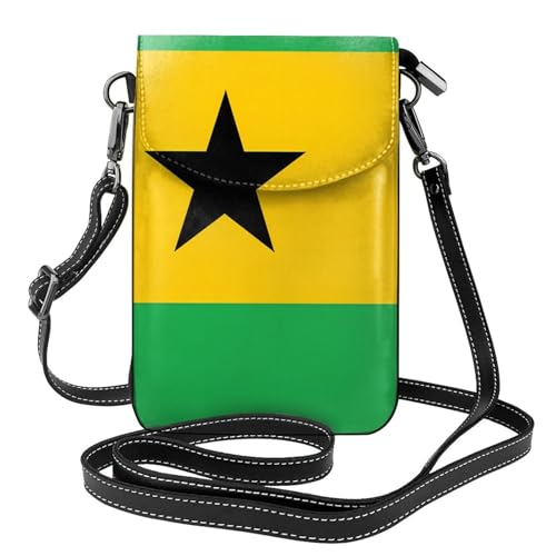 Kleine Handy-Geldbörse mit Flagge von Sao Tome und Principe, Blumendruck, Umhängetasche, PU-Leder, Mini-Geldbörse mit Schultergurt, sicherer Magnetverschluss. von Pegqcvam
