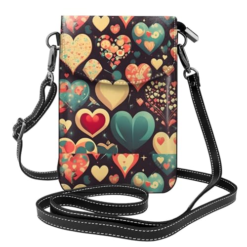 Kleine Handy-Geldbörse mit Herzmotiv, Blumenmuster, Mini-Geldbörse aus PU-Leder mit Schultergurt, sicherer Magnetverschluss. Kleine Handy-Geldbörse mit Herzmotiv, Blumenmuster, Mini-Geldbörse aus PU-Leder mit Schultergurt, sicherer Magnetverschluss. von Pegqcvam