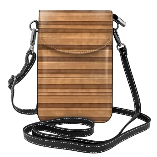Kleine Handy-Geldbörse mit Holzstruktur, Blumendruck, Mini-Geldbörse aus PU-Leder mit Schultergurt, sicherer Magnetverschluss. von Pegqcvam
