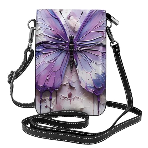 Kleine Handy-Geldbörse mit Ölgemälde, Motiv: Schmetterling, Blumendruck, PU-Leder, Mini-Geldbörse mit Schultergurt, sicherer Magnetverschluss. von Pegqcvam
