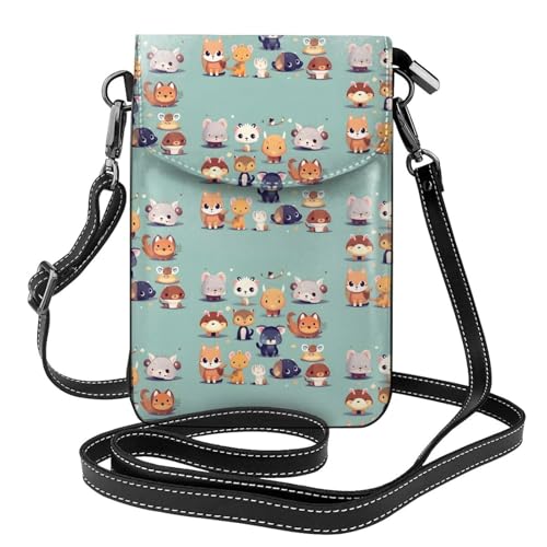 Kleine Handy-Geldbörse mit niedlichem Tiermotiv, Blumendruck, Mini-Geldbörse aus PU-Leder mit Schultergurt, sicherer Magnetverschluss. von Pegqcvam